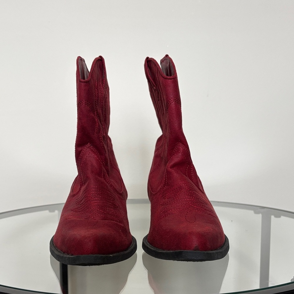 Women's Red Western Ankle Boots Mid-calf - Picture 5 of 14